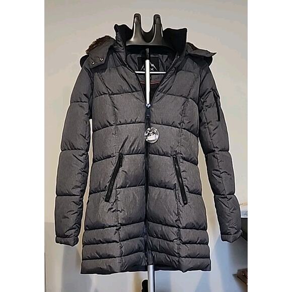 HFX Performance Apparel Womens Jacket Gray SizeM Faux Fur Full Zip Hoodie Puffer - Picture 1 of 14